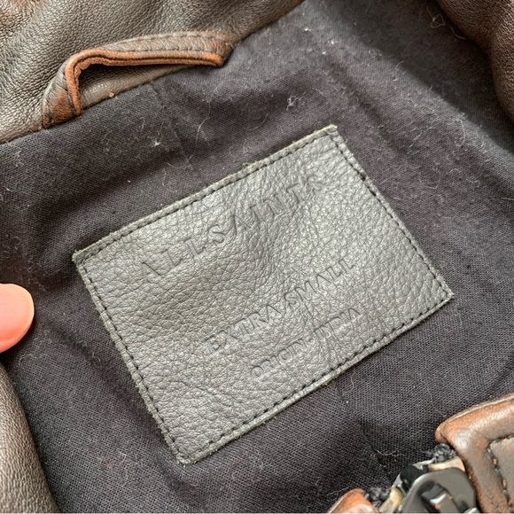 ALLSAINTS Mens Cargo Quilted Brown Leather Biker Jacket XS - Picture 6 of 15